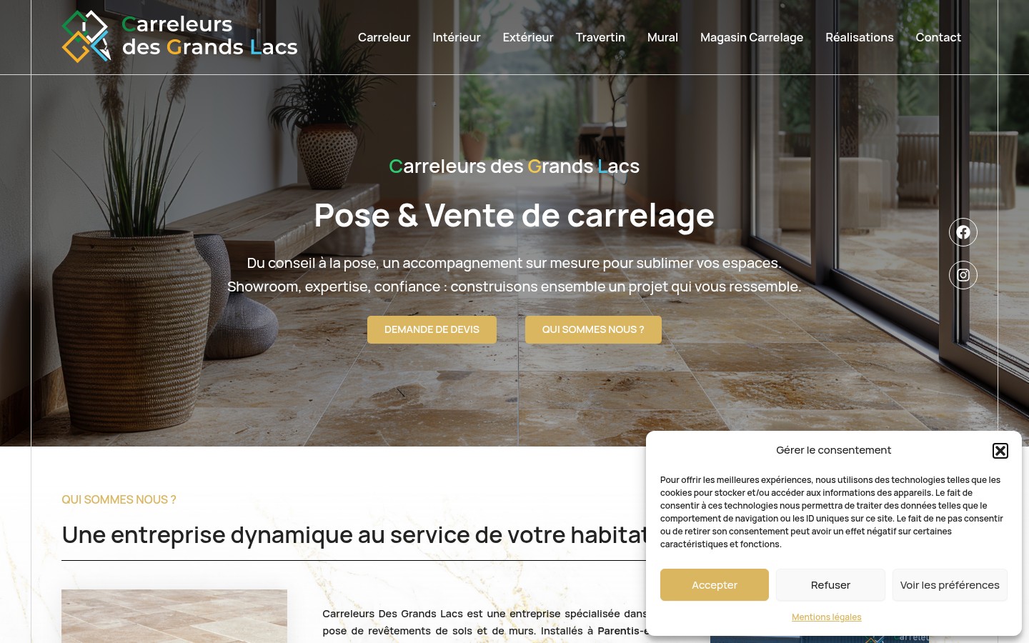 Page d’accueil du site Carreleurs des Grands Lacs
