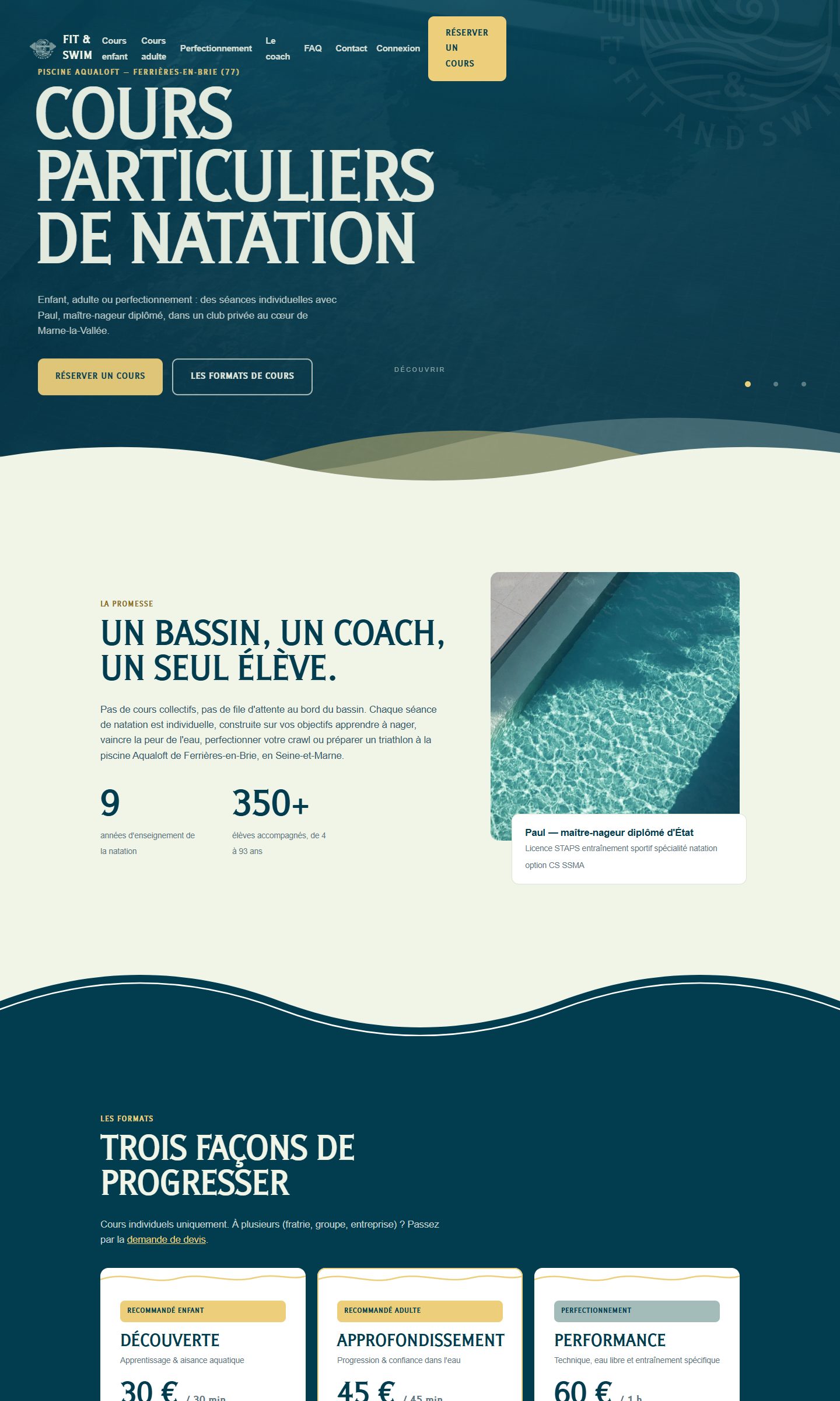Page d’accueil du site Fit&Swim