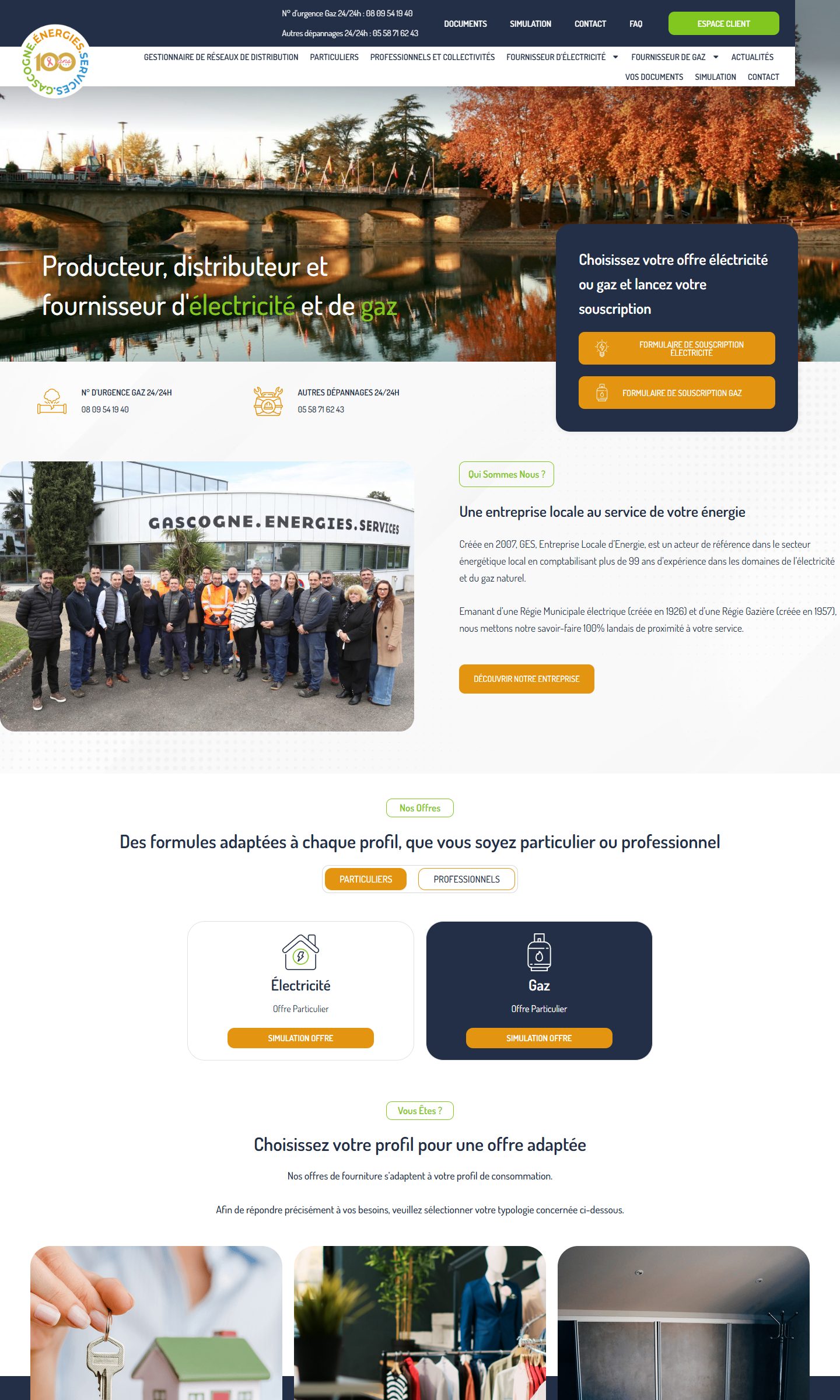 Page d’accueil du site Gascogne Énergies Services
