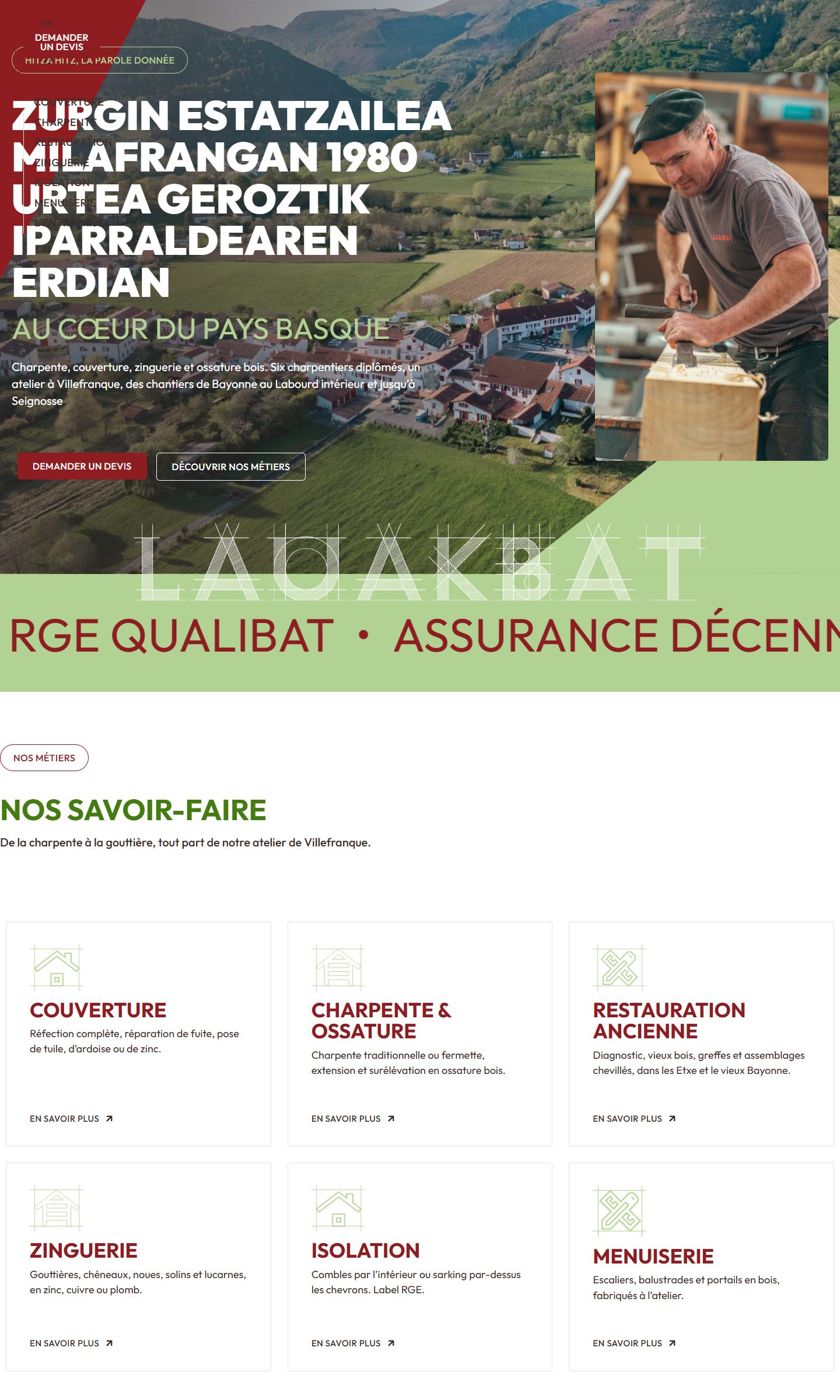 Page d’accueil du site Lauak Bat