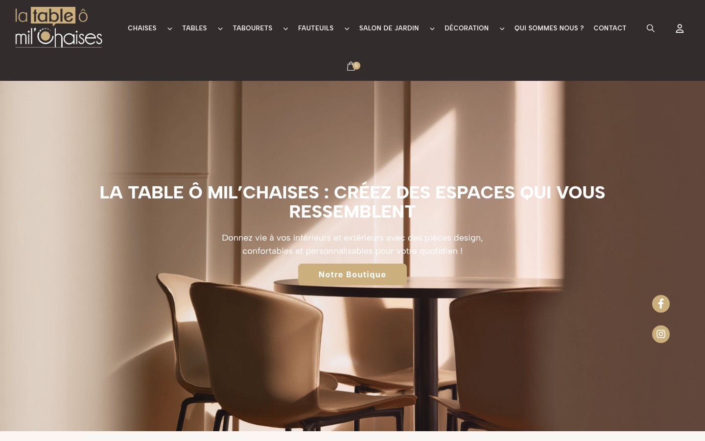 Page d’accueil du site La Table ô Mil&rsquo;Chaises