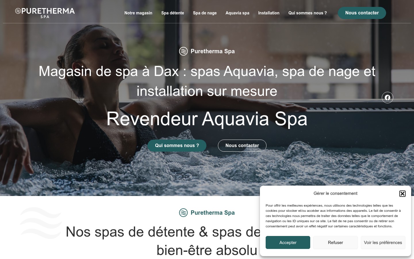 Page d’accueil du site Puretherma Spa