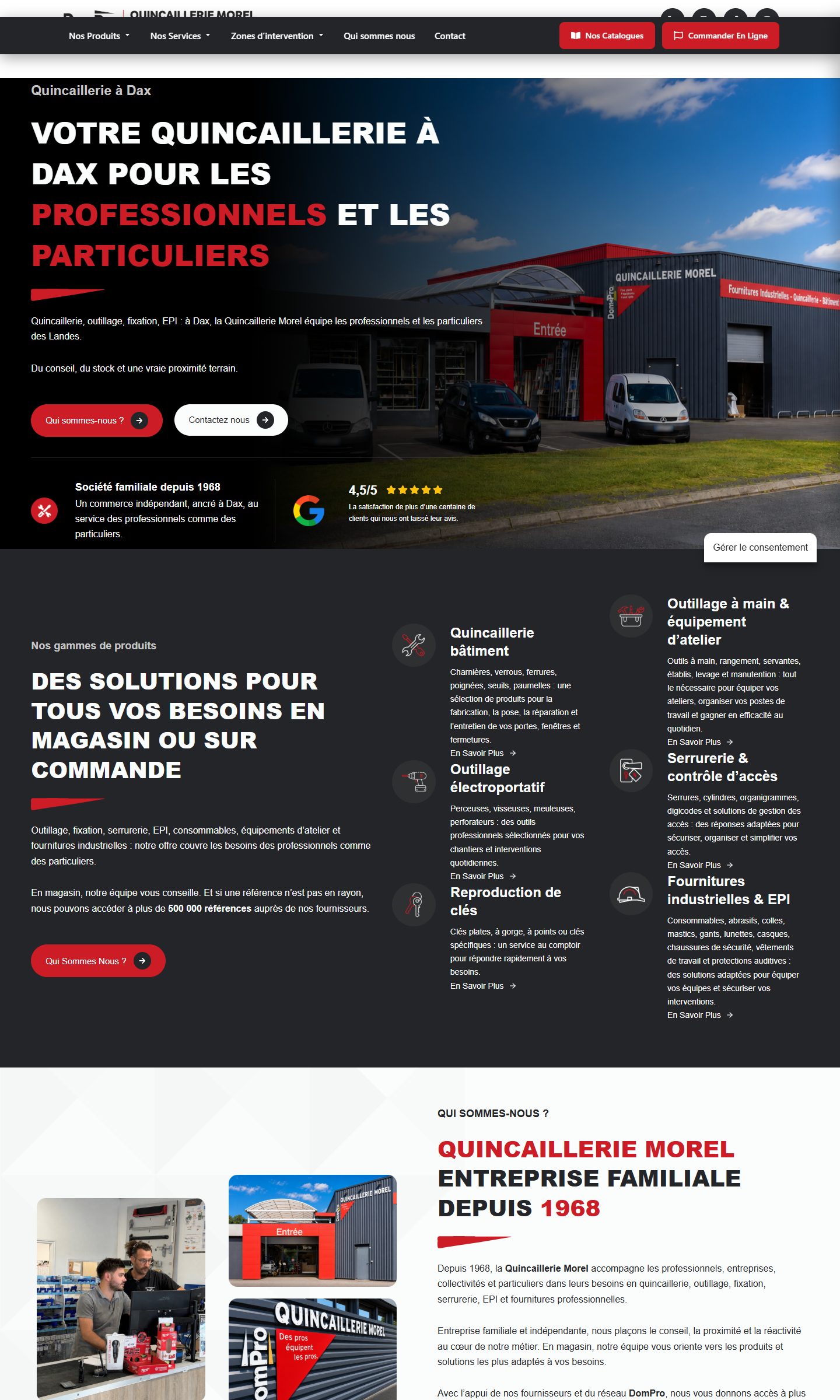 Page d’accueil du site Quincaillerie Morel